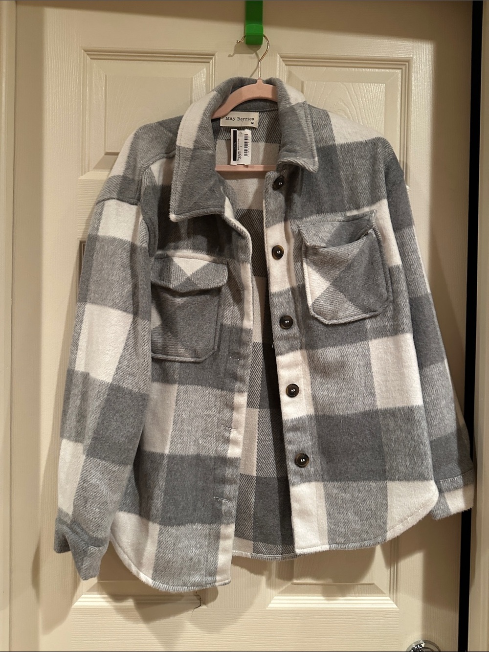 Grey & White Plaid Shacket Jacket